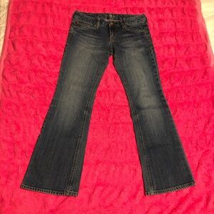 Y2K Dark wash low rise short bootcut flare jeans